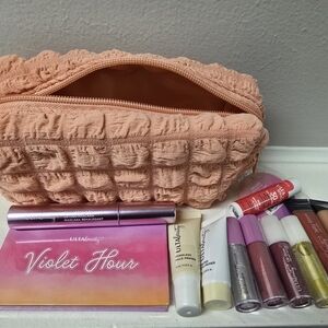Peach Textured Makeup Bag with Assorted Ulta Cosmetics